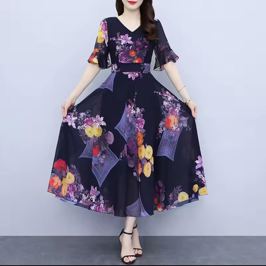New Women's V-neck Large Size Dress High Waist Short Sleeve Slim Waist Summer Clothing Fashion 438551 New Women's V-neck Large Size Dress High Waist Short Sleeve Slim Waist Summer Clothing Fashion 438551