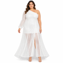 Women’s White One-Shoulder Shimmer Maxi Dress 500C3M - 3XL