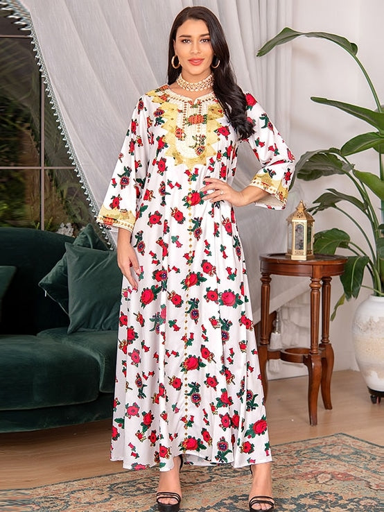 Women's Long Sleeve Floral Jalabiya XL 435455
