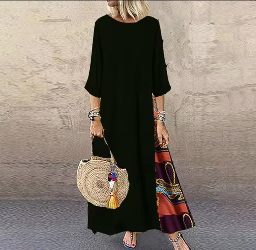 Women Loose Fit Floral Button Long Dress X494374 Women Loose Fit Floral Button Long Dress X494374