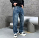 Men's Denim Floral Loose Straight Leg Long Pants   S5044116 - TUZZUT Qatar Online Shopping