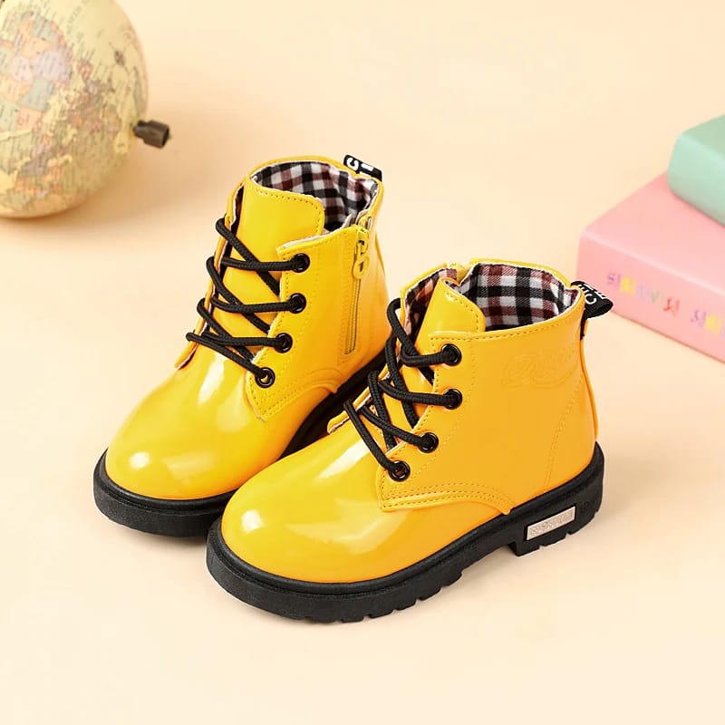 New Winter Children Shoes PU Leather Waterproof Plush Boots Kids 29 - Tuzzut.com Qatar Online Shopping