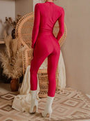 Simple Style Sports Suit Yoga Fitness Clothes New Print Stand Collar Long Sleeve Slim Bodysuit Casual Trousers Two-Piece Set S3994470 - Tuzzut.com Qatar Online Shopping