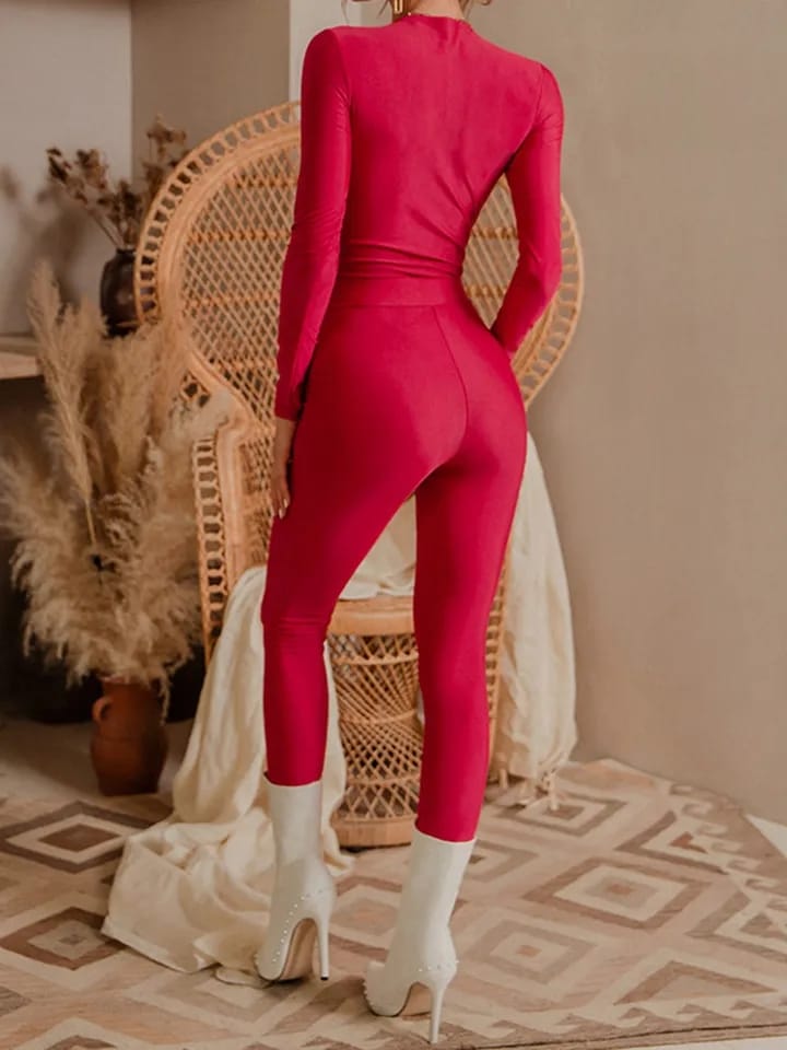 Simple Style Sports Suit Yoga Fitness Clothes New Print Stand Collar Long Sleeve Slim Bodysuit Casual Trousers Two-Piece Set S3994470