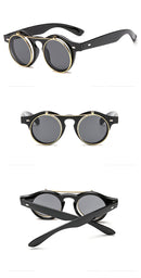 Designer Round Steam Punk Metal Flip Sunglasses S4977 - TUZZUT Qatar Online Shopping