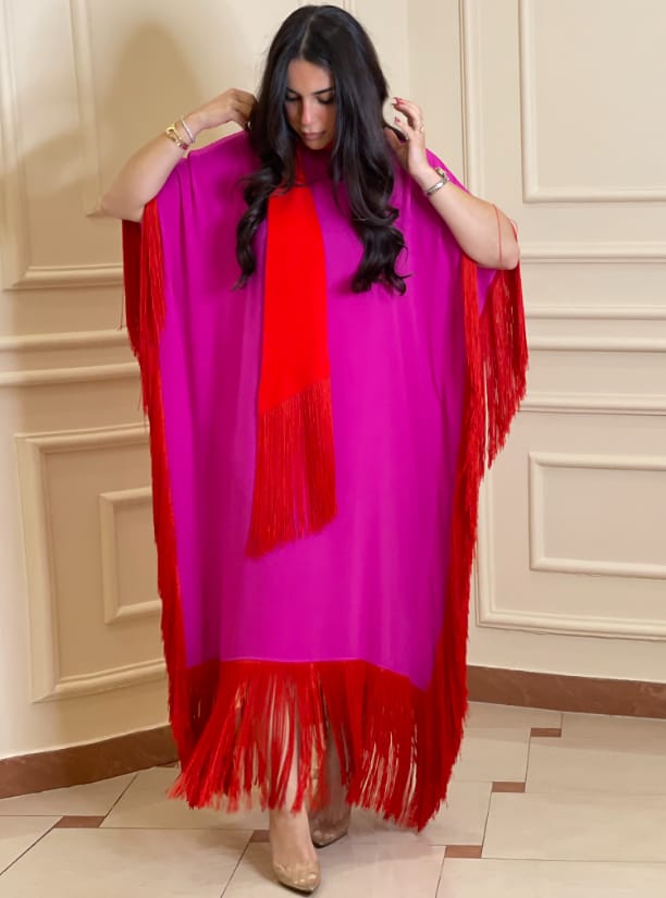 Magenta Mrs. Ross Fringed Crepe Kaftan s 070465279