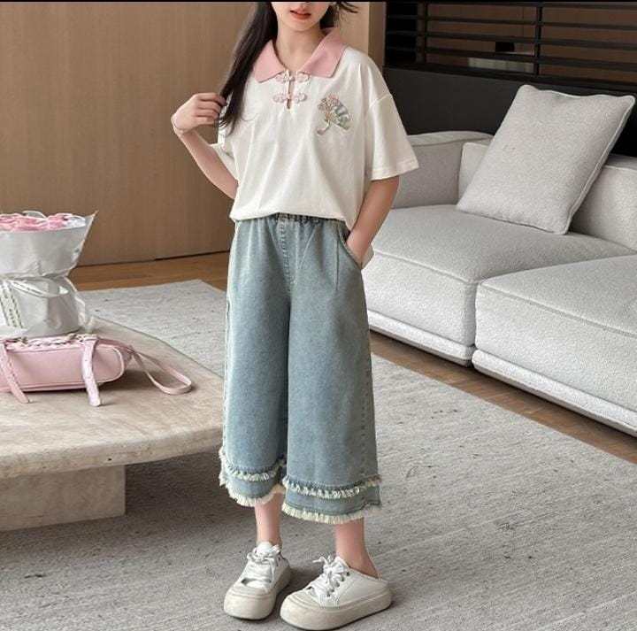 Girls Short Sleeve Shirt and Jeans Set 593620 Girls Short Sleeve Shirt and Jeans Set 593620