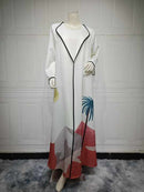 Casual Islamic Clothing Modest Print Open Front Abaya Middle East Dress Dubai Women Muslim Floral Abaya   S56148 - TUZZUT Qatar Online Shopping