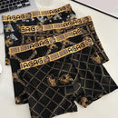 Men's 4 Pcs  Breathable Boxer Shorts, Black and Gold Printed Cotton Underwear S450 - TUZZUT Qatar Online Shopping