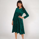 Floral Velvet Dress  Floral Mini Emerald Green Grunge Dress V Neck Party Dress Long Sleeve High Waist Minidress Vintage   S147220 - TUZZUT Qatar Online Shopping