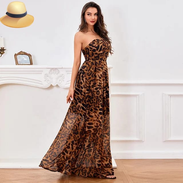 Latest Fashion Sexy High Waist Vintage Leopard Print Sleeveless Backless A-Line Beach Chiffon Party Dresses Women's M S4450862