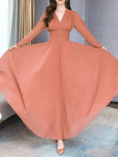 Women's Long Sleeve Tea Dresses - 268852 - XL Brick/Red - TUZZUT Qatar Online Shopping