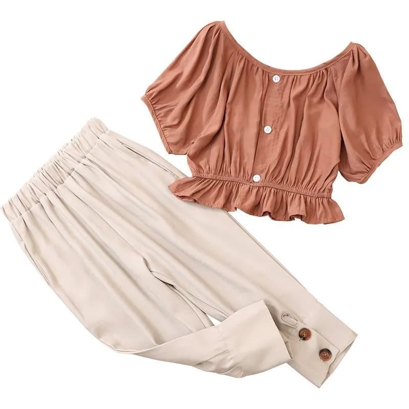 Girls Outfit Suit Summer Children Clothes Set Toddler Solid Casual Tshirt Kids Tops Pants 2Pcs Set X3119774