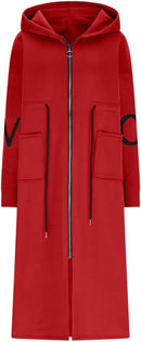 Women Fashion Letter Knitted Hooded Jackets  Zipper Drawstring Long Overcoat 169469 - TUZZUT Qatar Online Shopping