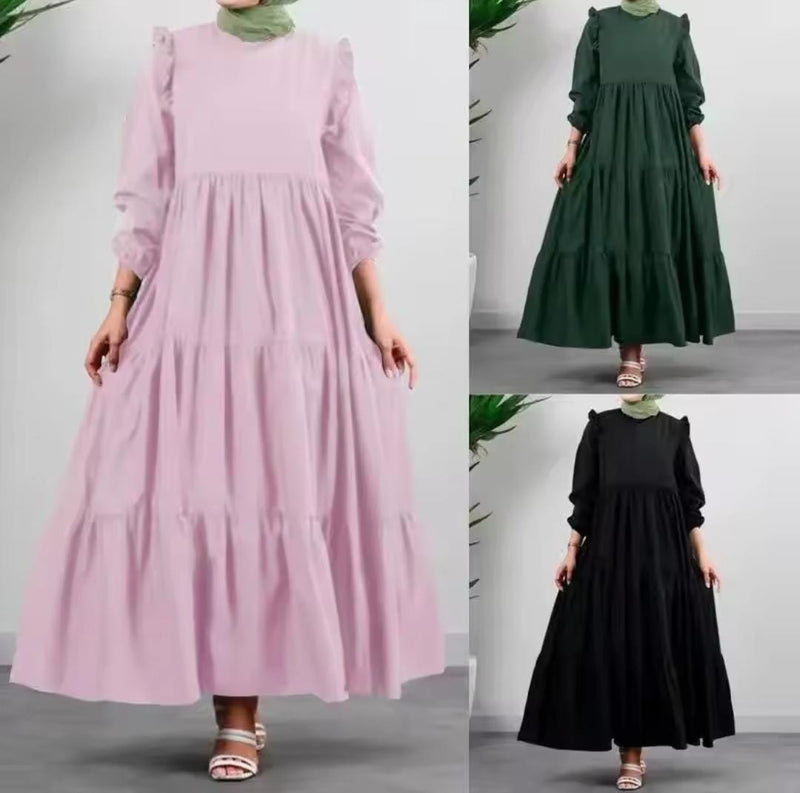 Women's Retro round Neck Long Sleeve Dress  S2380328 - TUZZUT Qatar Online Shopping