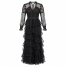 Black Lace & Dotted Mesh Long-Sleeve Ruffle Maxi Dress MC-A22