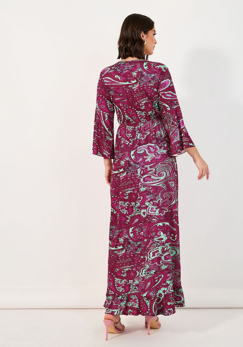 Styli Paisley Print Bell Sleeves A-Line Maxi Dress TS2345 - TUZZUT Qatar Online Shopping