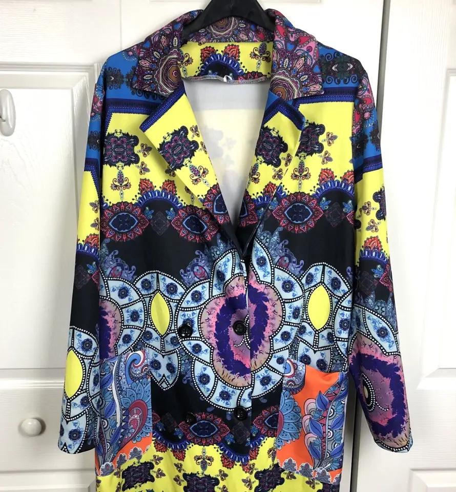 Womens Two Button Light Weight Long Jacket Modern Vintage Boho Print 2XL 005630899 Womens Two Button Light Weight Long Jacket Modern Vintage Boho Print 2XL 005630899
