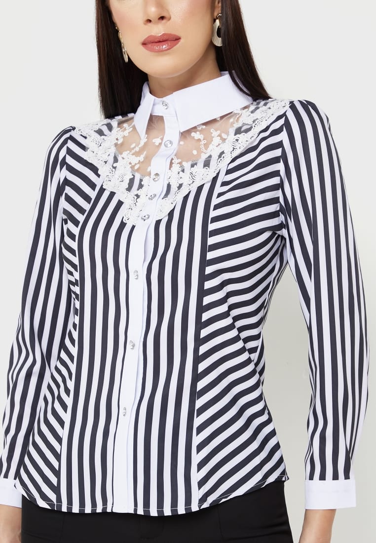Lace Panel Striped Shirt S4636618 Lace Panel Striped Shirt S4636618