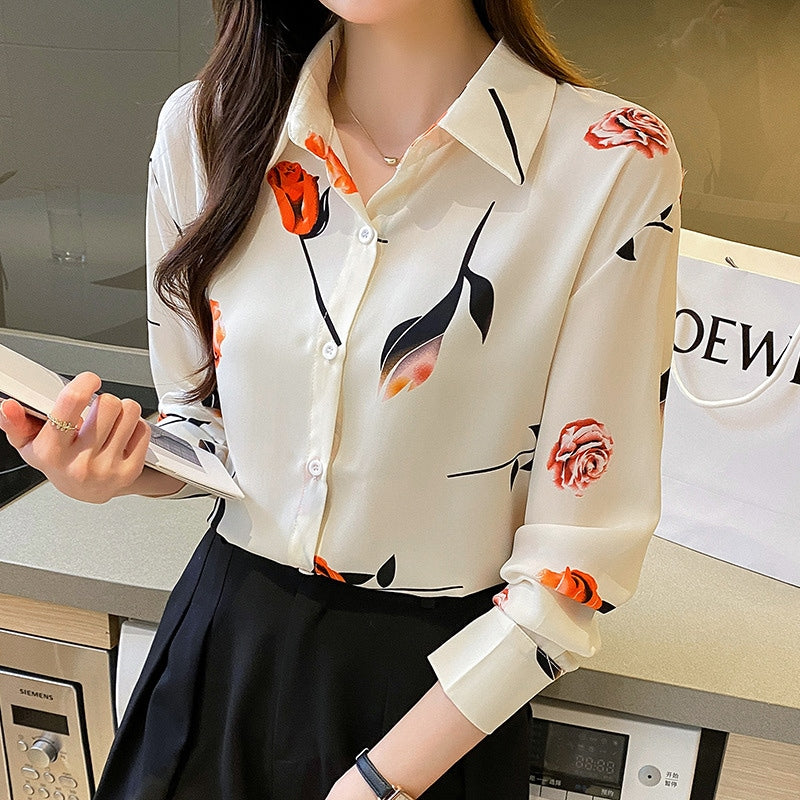 Women's Regular Long Sleeve Floral Shirts & Blouses M 387257
