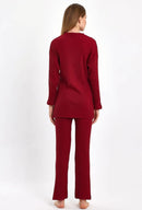 Claret Corduroy Women's Pajama Set 48889 - TUZZUT Qatar Online Shopping