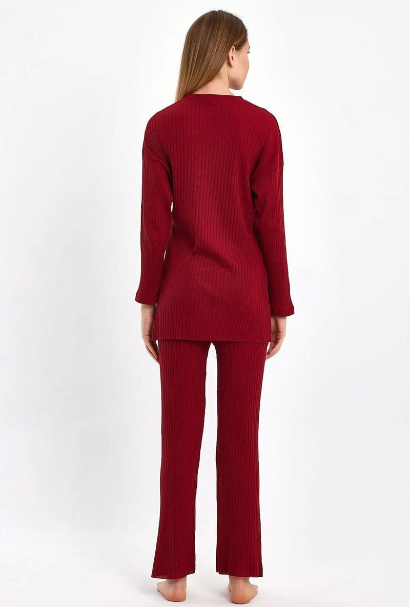 Claret Corduroy Women's Pajama Set 48889 - TUZZUT Qatar Online Shopping