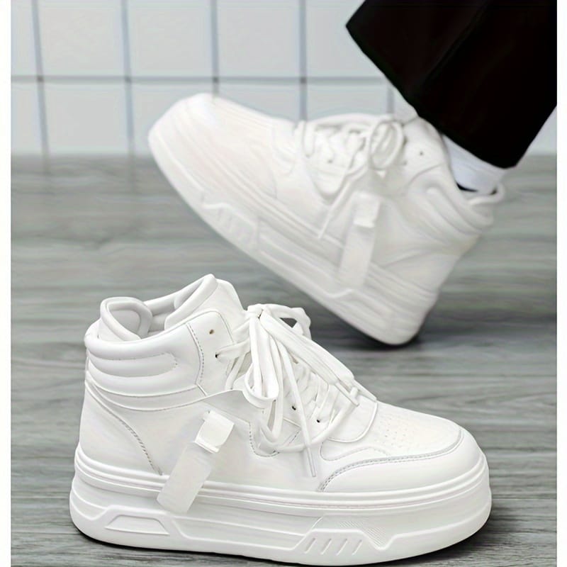 Men's White Leather High Top Sneakers with Thick Platform for Height Increase 131122 Men's White Leather High Top Sneakers with Thick Platform for Height Increase 131122