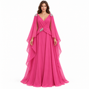 Women’s Fuchsia Embellished Cape Maxi Dress D-23