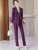 Women Elegant 2 Piece Set Female Blazer Office Ladies Business Work Wear Fashion Scarf     B195137Formal Jacket and Pant Suit - TUZZUT Qatar Online Shopping