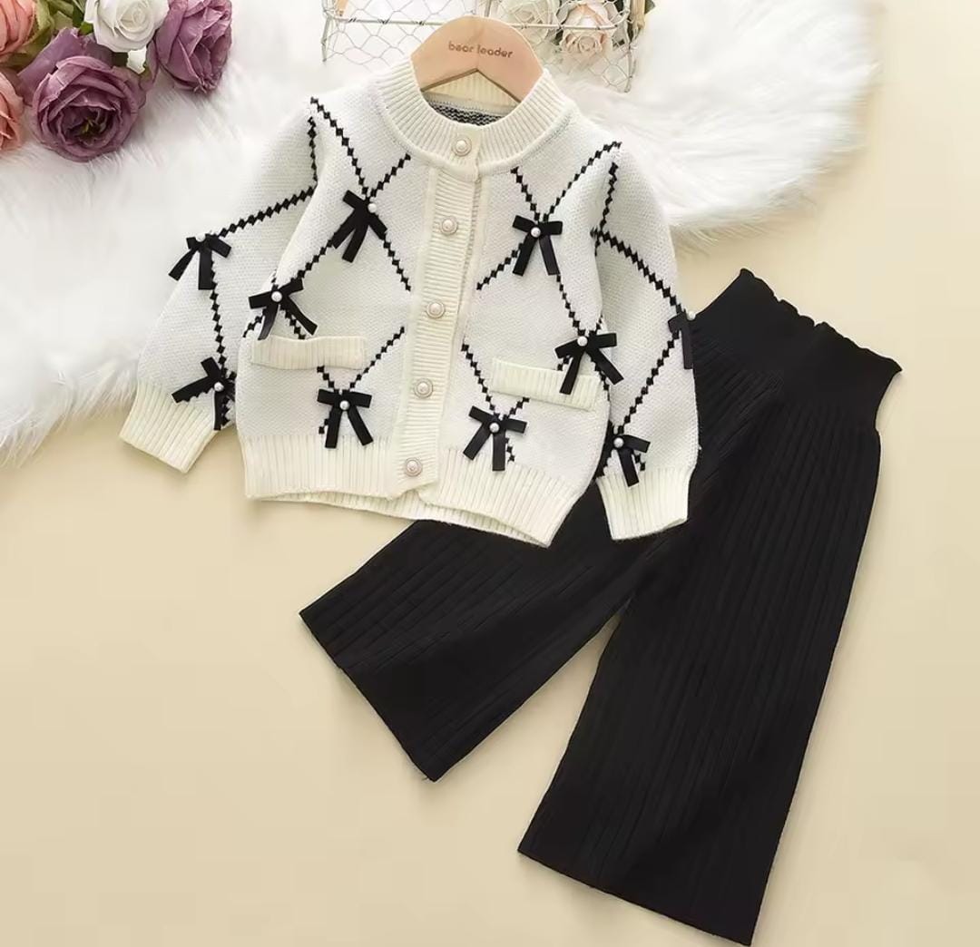 Girls Suit Diamond Bow Cardigan Pants Two-Piece Sets 202409 Girls Suit Diamond Bow Cardigan Pants Two-Piece Sets 202409