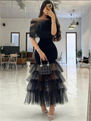 Women Dress Elegant Off-the-shoulder Flanged Black Sexy Tulle Fashion Holiday Party Dress Female 070732909 - Tuzzut.com Qatar Online Shopping