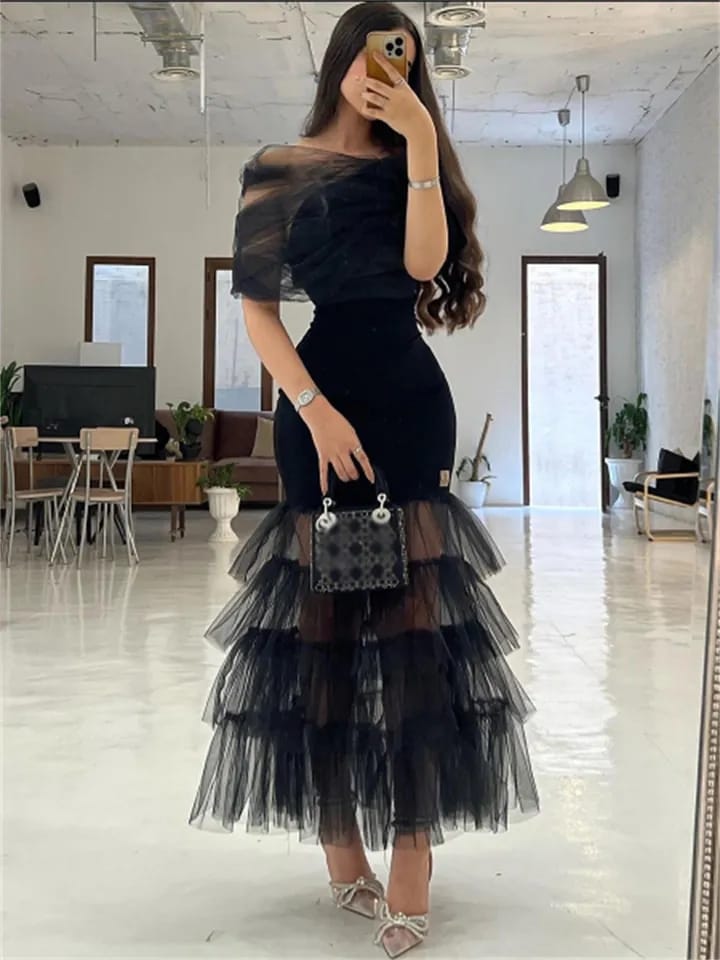 Women Dress Elegant Off-the-shoulder Black Dress 070732909 Women Dress Elegant Off-the-shoulder Black Dress 070732909