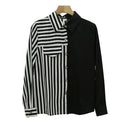 Women's Patchwork Striped Long Sleeve Button Down Work Shirt    S4603032 - TUZZUT Qatar Online Shopping