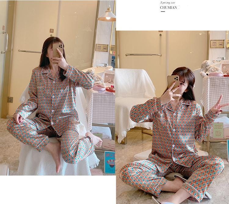 Pajamas Women Summer Thin Section V-neck Imitation Silk Ice Silk Short-sleeved Sleepwear 2XL X4250714