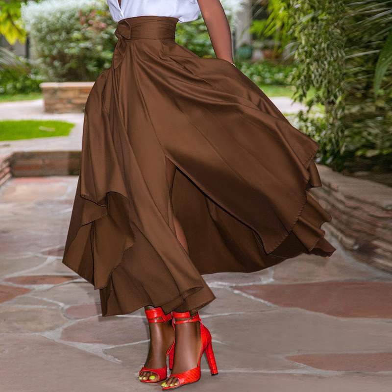 Long Maxi Skirts ZANZEA Women Skirts Summer Vintage Zipper High Waist A-line Skirt Solid Irregular Beach Skirt S4097554