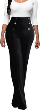 Double-Breasted Cotton Linen Wide Leg Pants Women Casual High Waist Ankle-Length Pantalones Baggy Straight Trousers   B68570 - TUZZUT Qatar Online Shopping