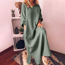 Women's Cotton Linen Dress with Pocket Loose Dress Kaftan Dress Long Sleeve Summer Maxi Casual Sundress   B75973 - TUZZUT Qatar Online Shopping