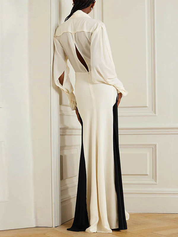 Long Sleeves Loose Contrast Color V-Neck Evening Dresses 140746 Long Sleeves Loose Contrast Color V-Neck Evening Dresses 140746