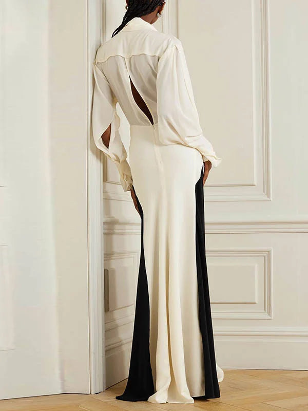 Long Sleeves Loose Contrast Color V-Neck Evening Dresses Maxi Dresses 140746 Long Sleeves Loose Contrast Color V-Neck Evening Dresses Maxi Dresses 140746
