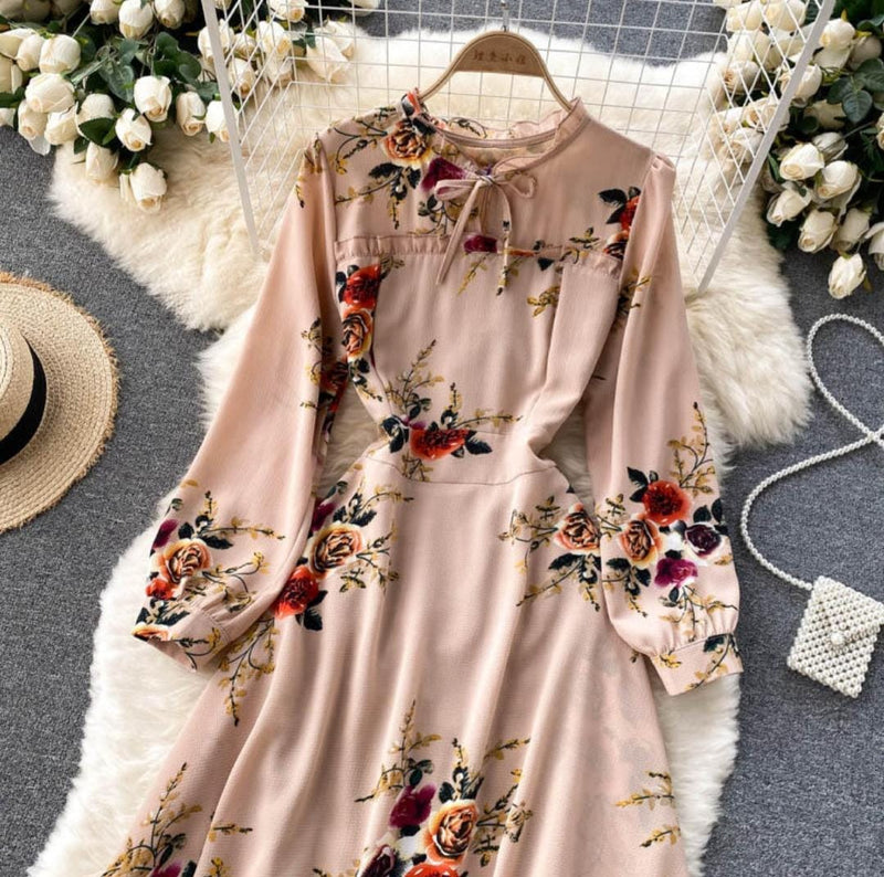 Women Summer High Waist Long Sleeve Floral Print Maxi Dresses Casual Par XL S2022734 - Tuzzut.com Qatar Online Shopping