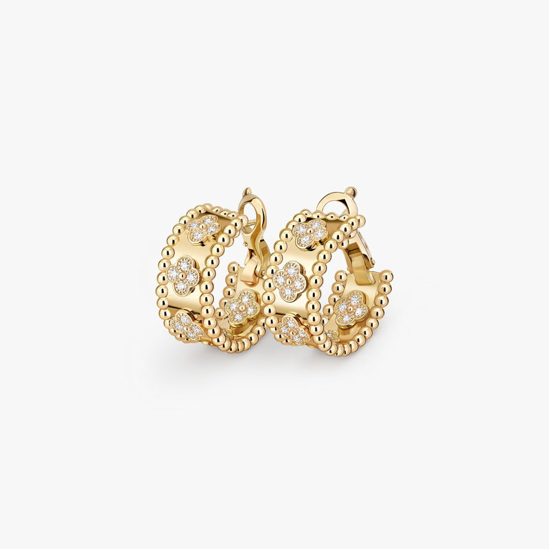 Clovers Hoop Yellow Gold Diamond Earrings VC1200 - TUZZUT Qatar Online Shopping