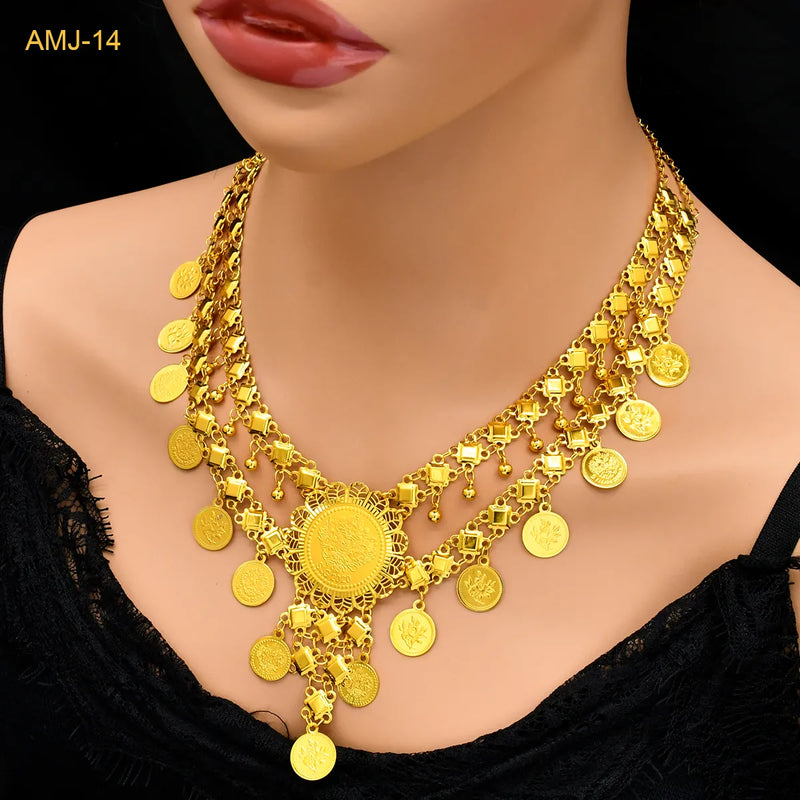 Turkish Coin Necklce Chain Gold Plated Ethnic Wedding Jewelry for Bridal Arabic Tassel Collar Women Accessory Party Gifts N974 - TUZZUT Qatar Online Shopping