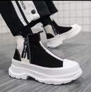 Casual Zip Patchwork Canvas Chunky Platform Ankle Boots S003 - TUZZUT Qatar Online Shopping