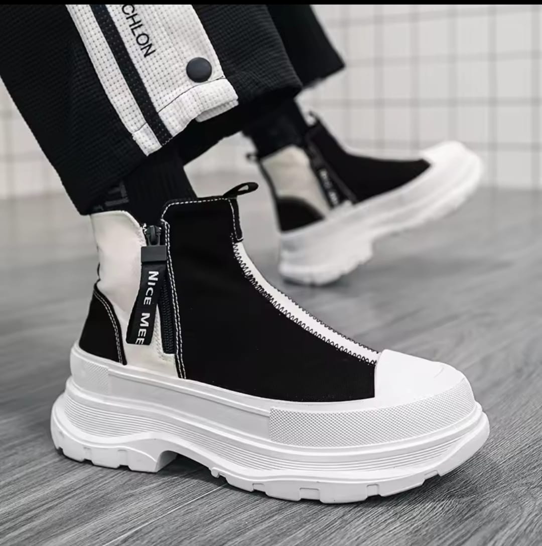 Casual Zip Patchwork Canvas Chunky Platform Ankle Boots S003 Casual Zip Patchwork Canvas Chunky Platform Ankle Boots S003
