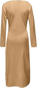 Womens V Neck Irregular Hem Dress Long Sleeve Solid Color Tunic Dress Women Summer Short Sleeve Ruffle Loose Swing Casual T Shirt Dress    X183677 - TUZZUT Qatar Online Shopping