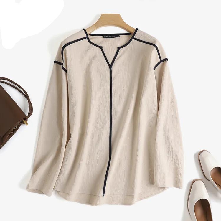 ZANZEA Womens Long Sleeve Contrast Color T Shirts Casual Baggy V Neck Jumper Tops Blouse S4405904 - Tuzzut.com Qatar Online Shopping