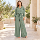 Women’s Sage Green Tie-Front Shirt & Wide-Leg Trouser Set MC-A12