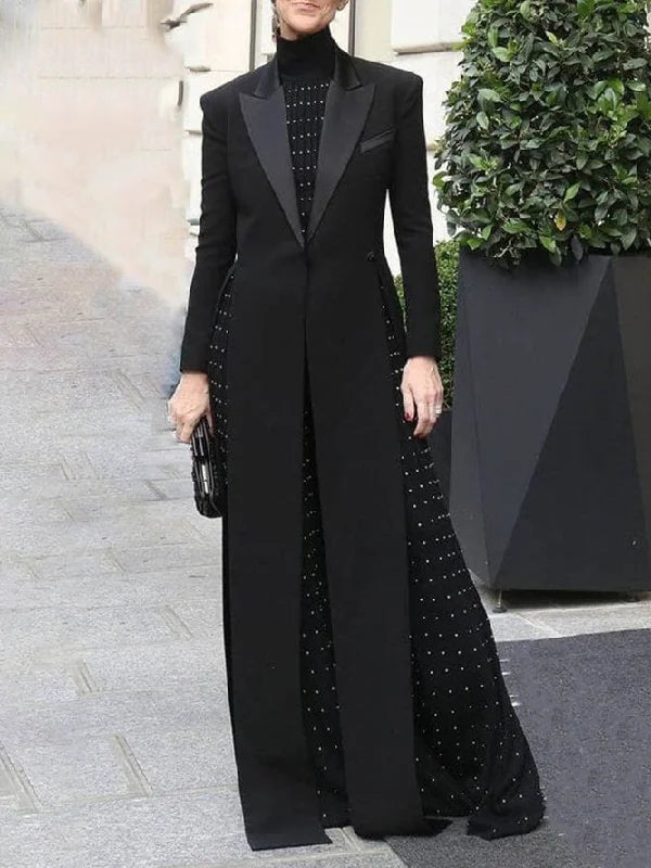 Long Sleeves Split-Joint Split-Side Notched Collar Outerwear 125716 Long Sleeves Split-Joint Split-Side Notched Collar Outerwear 125716