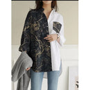Women's elegant import shirt with print motif, long sleeves, jumbo   S4100229 - TUZZUT Qatar Online Shopping