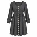 Women’s Charcoal Grey Button-Front Long-Sleeve Dress-D8